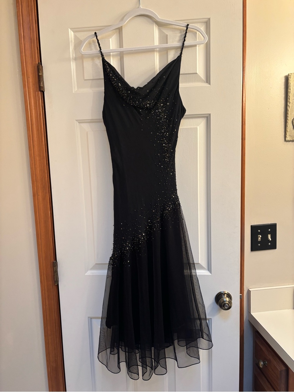 Xscape Black Silk Beaded Midi Dress